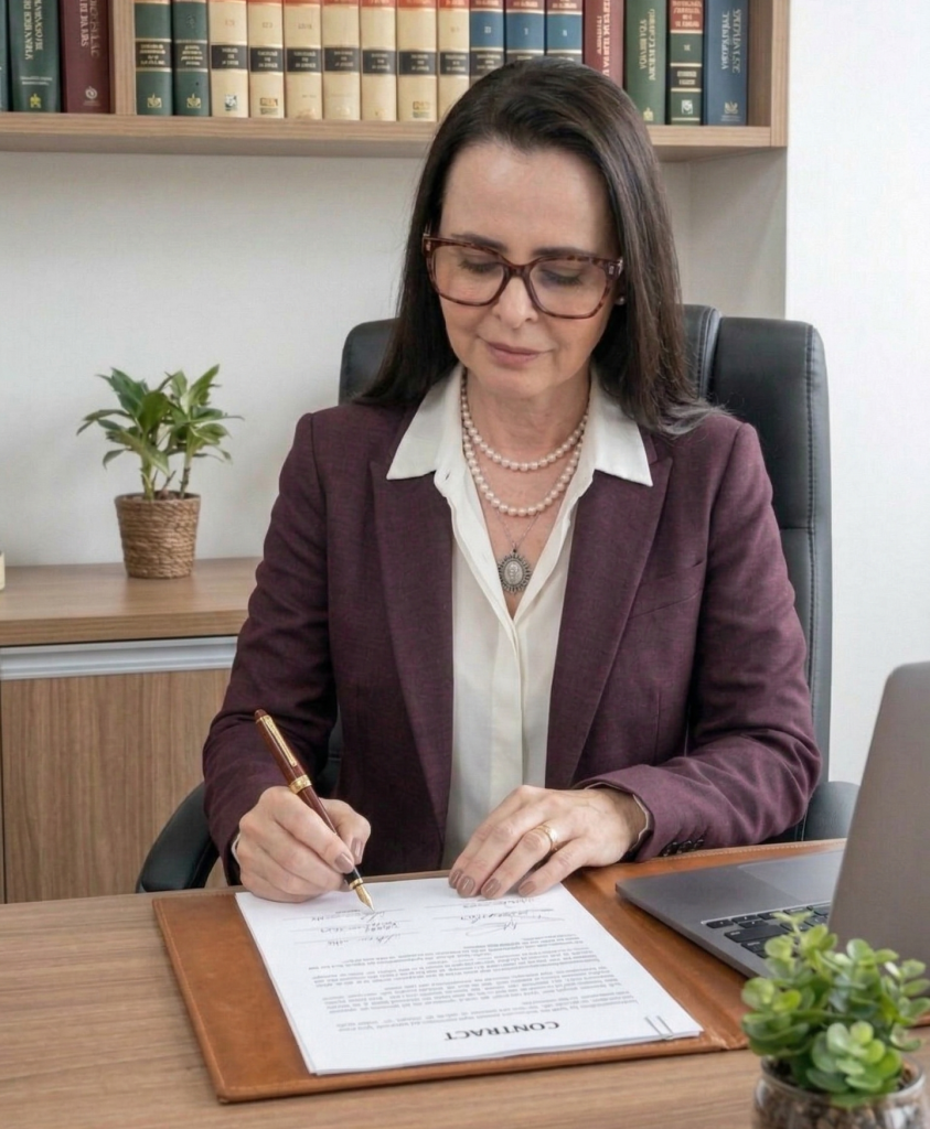 Dra Magali Cidreira assinando documento